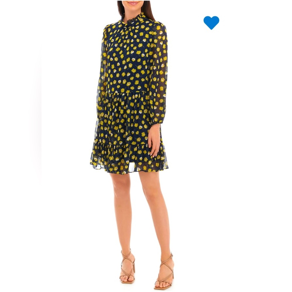NWOT Maison Tara Drop Waist Navy with Lemon Daisy Dress